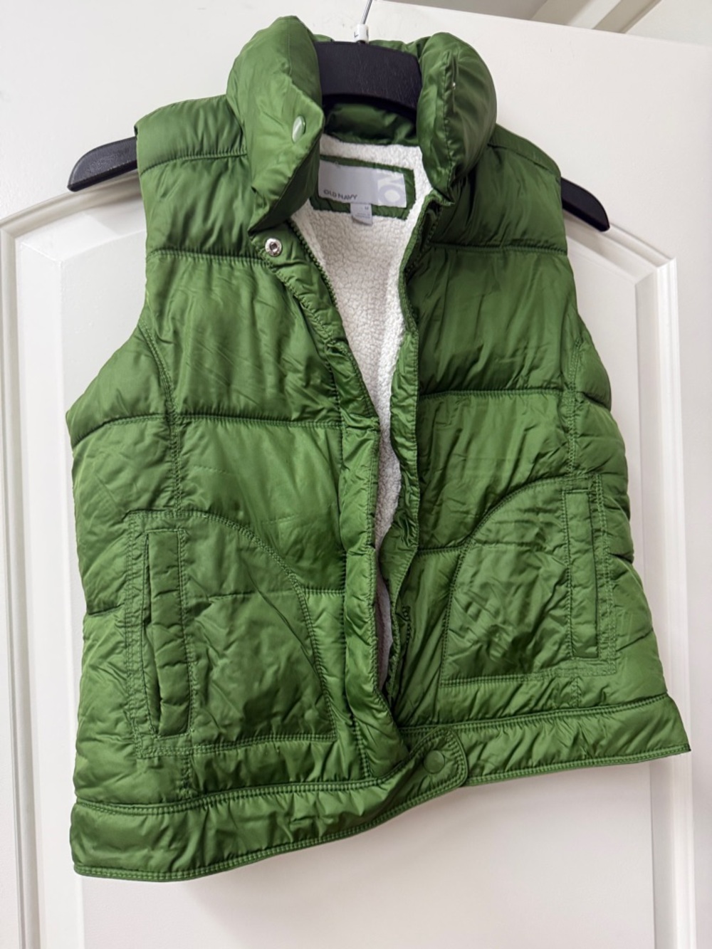 GAP Olive Green Quilted Puffer Vest with Sherpa Trim